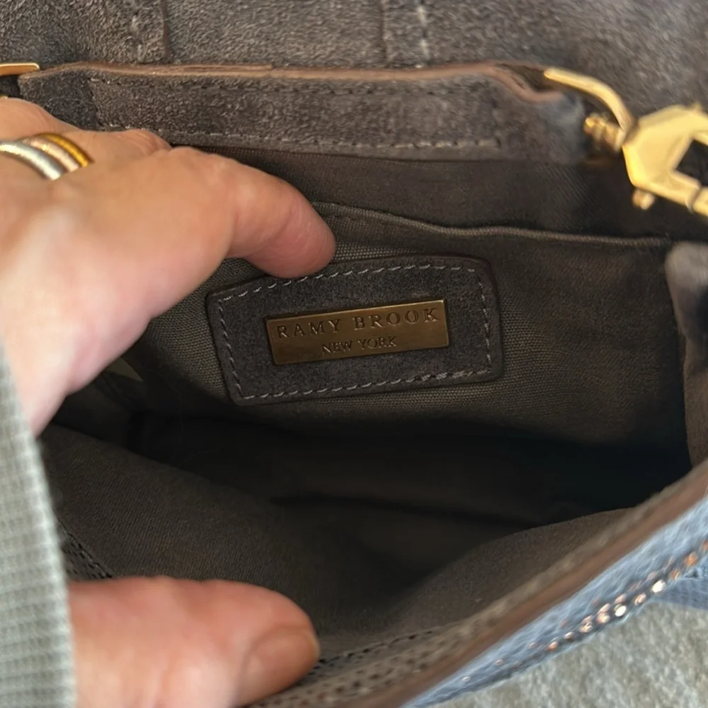 Ramy Brook New York soft metallic suede crossbody bag clutch - Picture 8 of 12